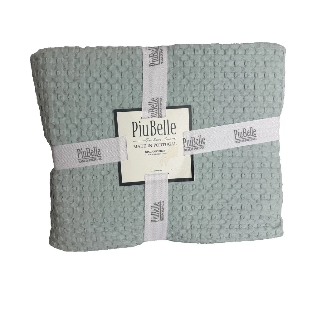 Piu Belle Blue Waffle Texture 100% Cotton King Coverlet 104” x 94” NEW